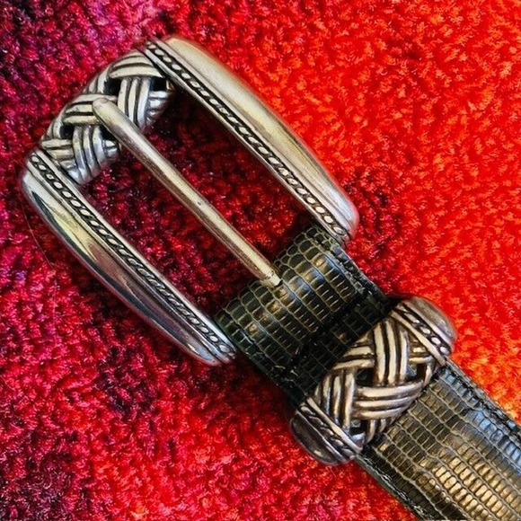 Brighton Womens Large Vintage Brown Green Leather Faux Lizard Skin Embossed Belt - Picture 5 of 13